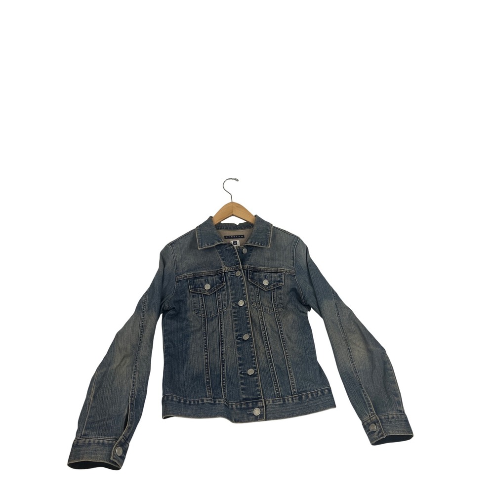 Gap Stretch Denim Trucker Jacket Blue Medium Wash Womens Size S Long Sleeve